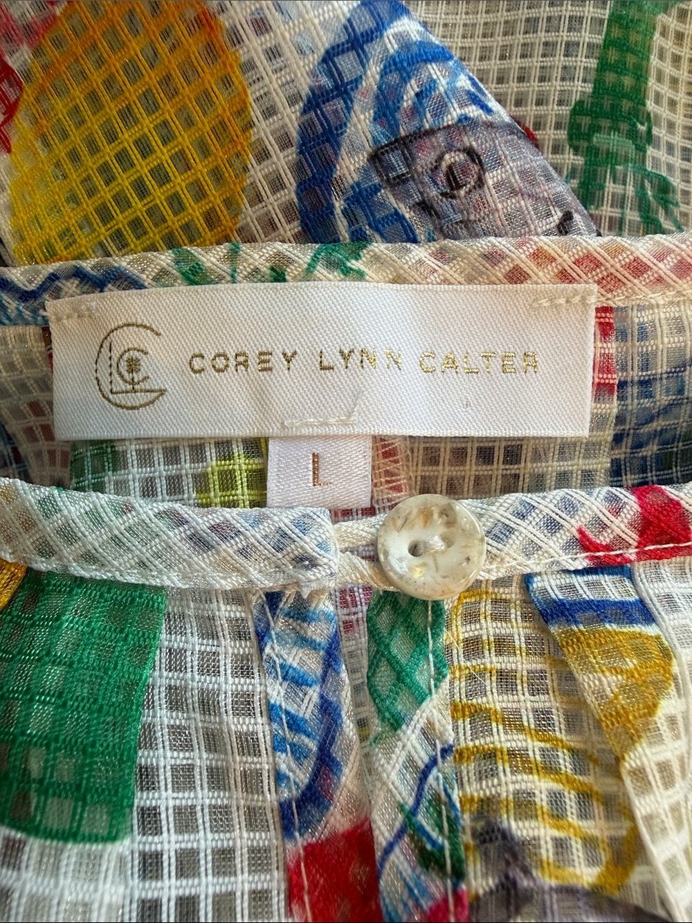 Corey Lynn Calter Festive Feast Blouse Size L Lobster Lemon Flutter Sleeve EUC - Picture 8 of 12